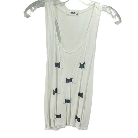 CHRLDR cat face graphic print tank top shirt white black small EUC - Picture 8 of 9